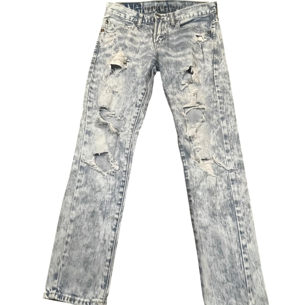 American Eagle Skinny Jeans Mens 28x28 Acid Wash Distressed Ripped Light Blue